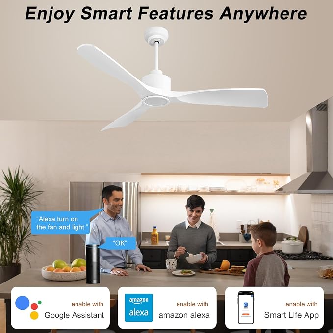 OFANTOP 52 Inch White Modern Smart Ceiling Fan with Light and Remote | High CFM Quiet DC Motor, 3-Color Dimmable Ceiling Fan Light, Reversible Motor, Timer, for Bedroom Living Room Dining Room