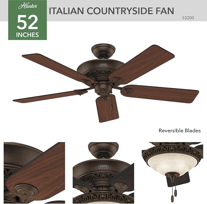 Hunter Italian Countryside, Indoor, Ceiling Fan, 52 inch, P.A. Cocoa