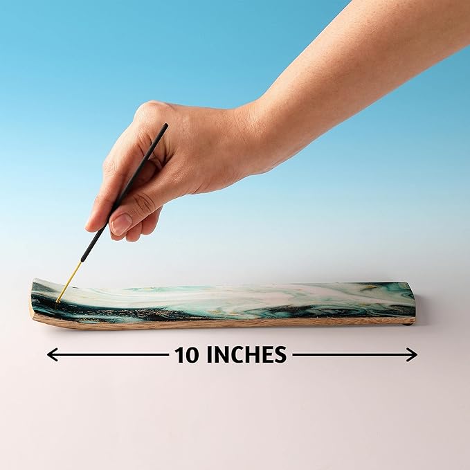 Folkulture Set of 2 Incense Holder or Incense Burner for Insence Sticks, Insence Burner Holder for Home Decor or Ash Catcher, Inscent Tray or Insense Stick Holders, Mango Wood, Blue and Green Agate