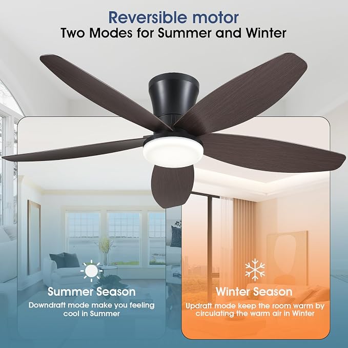 Surtime Ceiling Fans with Lights-42 Low Profile Ceiling Fan with Light and Remote/APP Control,Flush Mount,DC Reversible,LED Dimmable Modern Ceiling Fans for Bedroom,Indoor/Outdoor Patio Use(Brown)