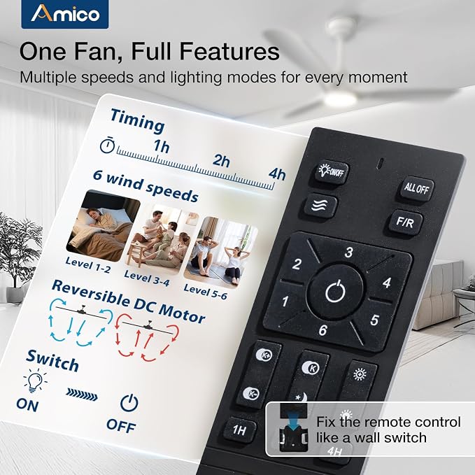 Amico 52 Inch Ceiling Fan with Lights, Modern White 3-Blade Ceiling Fan with Remote Control, Dimmable LED, 3CCT, Quiet Reversible Motor, Indoor/Outdoor for Patio, Living Room, Bedroom, Kitchen