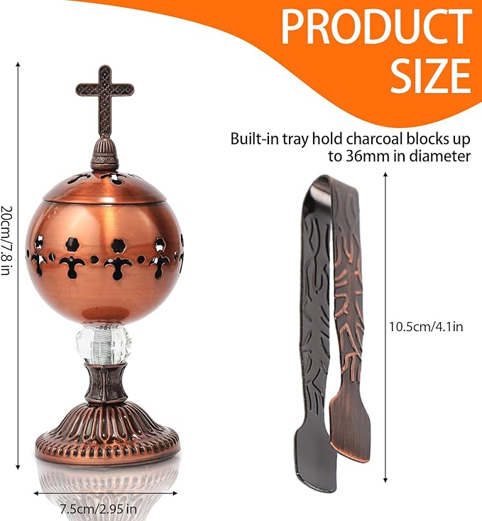 Traditional Incense Burner – Copper Charcoal Censer with Clip – Aromatherapy Resin Holder for Church, Meditation, Yoga, and Home