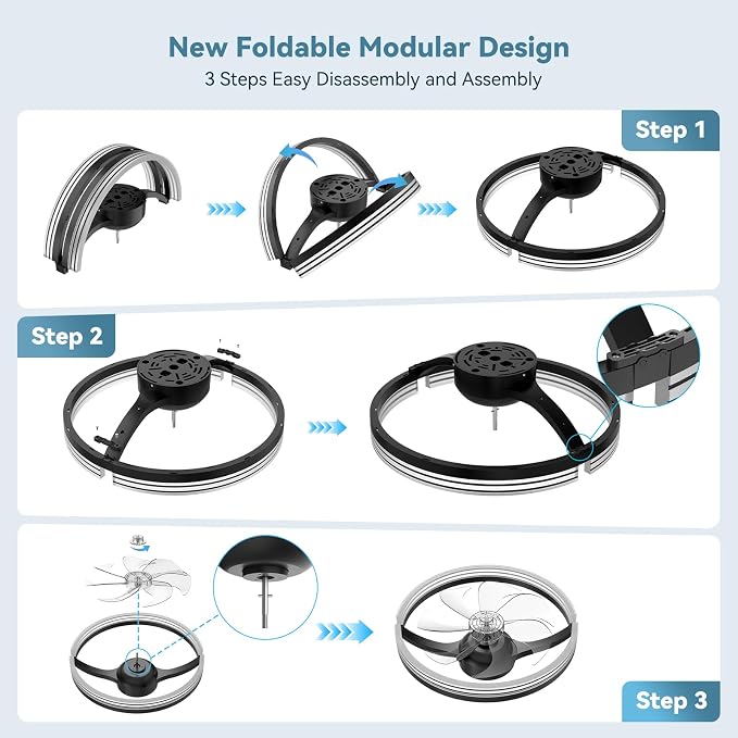 AIKVSXER Ceiling Fans with Lights and Remote, 20'' Low Profile Ceiling Fan with APP Control, 3000K-6500K Dimmable, Quiet Reversible DC, Modern Flush Mount Fandelier for Bedroom (Black-Stripe)