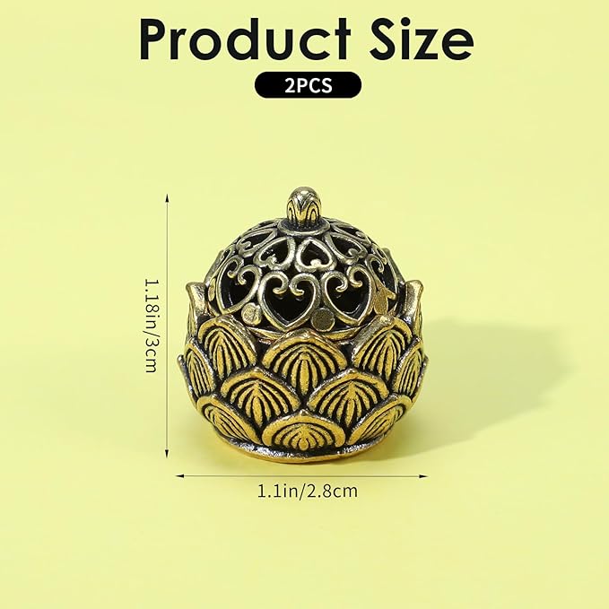2Pcs Pure Copper Fortune Lotus Incense Holder, Black Brass Cone Incense Burner Holder, Home, Meditation Decor (1.18×1.1")