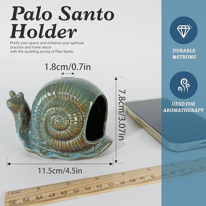 MOUGIGI Blue Ceramic Snail Palo Santo Holder – Elegant Chiminea for Sage, Incense Cones, and Candles – Ideal for Meditation, Yoga, Altar & Home Decor – Easy to Clean for an Enhanced Zen Experience