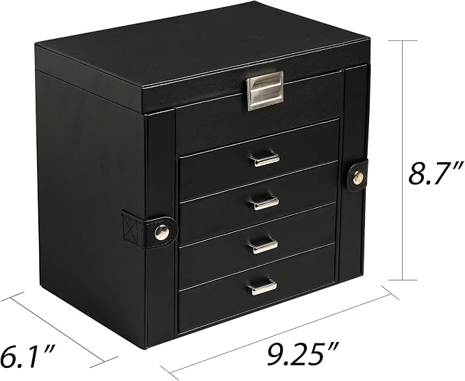 Frebeauty 5-Layer Jewelry Box for Women,Jewelry Organizer with 4 Drawers | Faux Leather,Built-in Mirror,Spacious Jewelry Storage,16 Necklace Hooks,Organizing by Category for Rings Earrings Bracelet