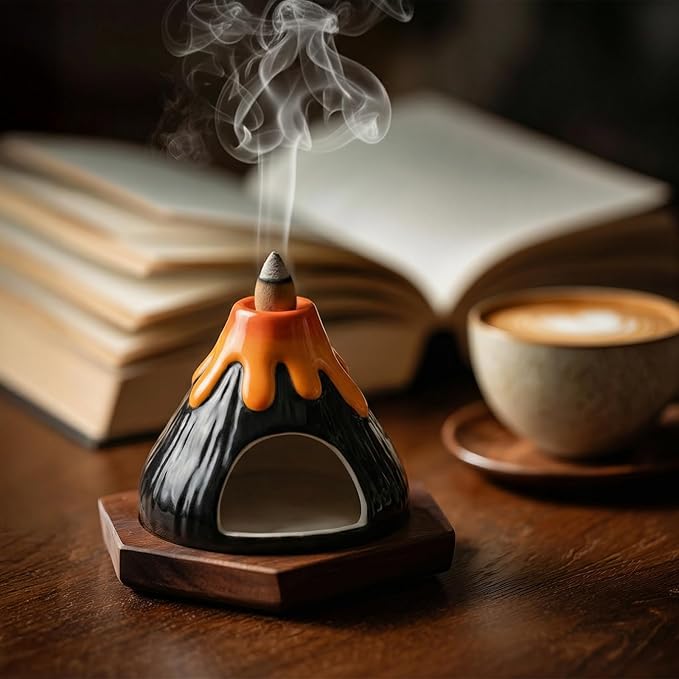 Potiera Small Volcano Incense Holder, Handmade Ceramic Palo Santo Holder for Meditation Spa Yoga Decor, Backflow and Cone Incense Burner for Home and Office Decor, Spiritual Gifts for Women Men