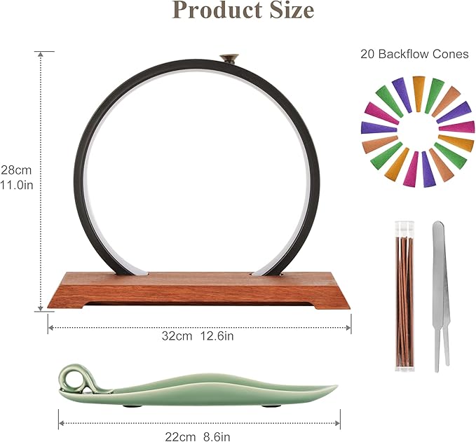 DOBEHOME Backflow Incense Burner with LED Light Ring, Ceramic, Waterfall Design, Includes 1 Tweezer and 30 Incense Sticks for Home, Office, Decor, Yoga, Aromatherapy