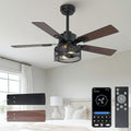 42" Farmhouse Ceiling Fan with Light and APP & Remote Control, 6-Speed Reversible Quiet DC Motor, Black Industrial Rustic Caged Ceiling Fan for Bedroom Apartment Patio, Timing Function