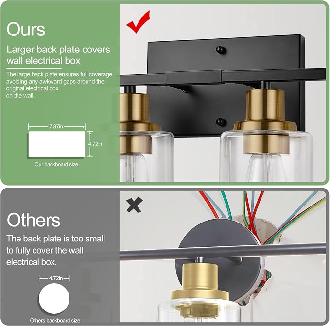 Indoi 4-Light Bathroom Light Fixtures, Black and Gold Modern Vanity Lights with Clear Glass Shades, Bathroom Wall Lamp for Mirror Living Room Cabinet Bedroom Porch