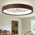 24'' Ceiling Fan with Light Fandelier Flush Mount Low Profile Wood Ceiling Fan with Dimmable LED Light 3 Color 6 Speeds