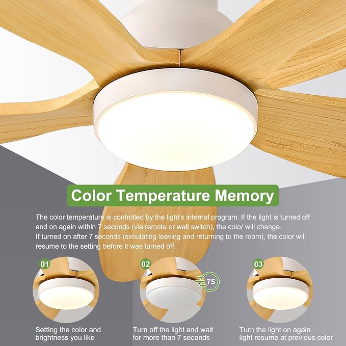 42-Inch Ceiling Fan with Lights, Remote Control, Flush Mount, Dimmable, Reversible, Wood Blades, Power-Off Memory, Quiet DC Motor – Modern Hugger Ceiling Fan for Living Room, Bedroom, Patio