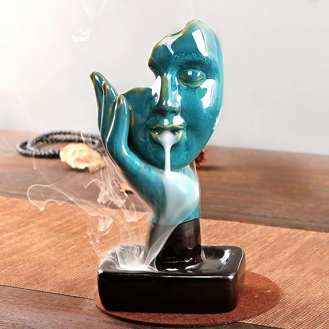 Backflow Ceramic Incense Burner for Incense Cones Creative Half Face Contemplate Reverse Flow Censer Incense Stick Holder