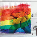 Ambesonne Pride Shower Curtain, Hands of Young Men Put Together on Abstract LGBT Parade Flag Love Wins Gay Partners, Cloth Fabric Bathroom Decor Set with Hooks, 69" W x 70" L, Multicolor White