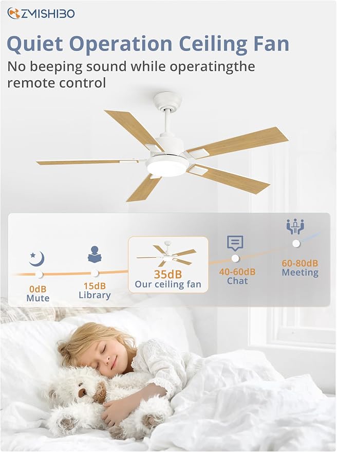ZMISHIBO 52 inch White Ceiling Fans with Lights and Remote, Indoor/Outdoor Modern Ceiling Fan for Bedroom Living Room Patio, 6 Speed Reversible Quiet DC Motor, 3 CCT, Dual Finish Blades