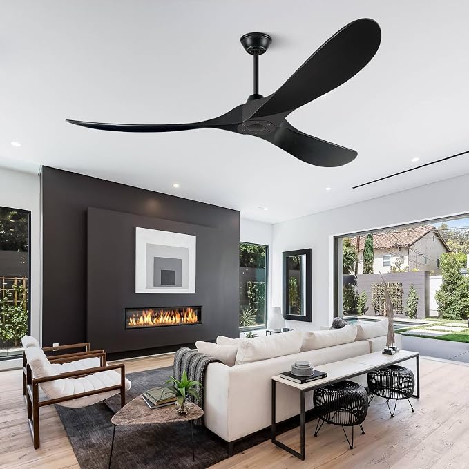 Eliora 60 Inch Ceiling Fans Without Light, Solid Wood Ceiling Fan with Remote Control and Quiet DC Motor, Ceiling Fan no Light 3 Blades, Outdoor Ceiling Fans for Patios without Lights Matte Black