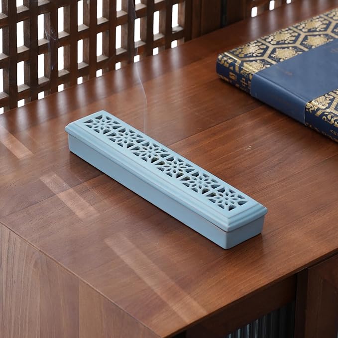 CEREMONY Incense Holder for Sticks, Ceramic Insence-Stick Holder Ash Catcher, Incense Holder Timkburner for Meditation Yoga Spa Room Incense Holder (Mesh-Blue)