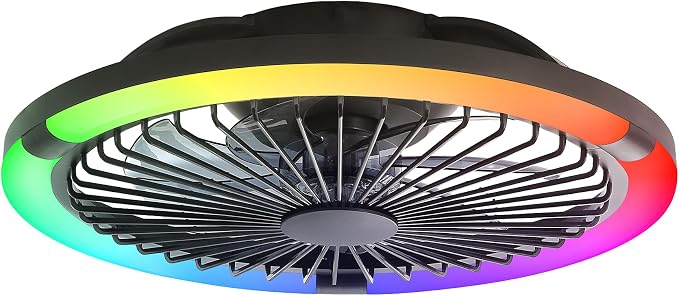 LEDIARY 20" Bladeless Ceiling Fan with Light,Low Profile LED Ceiling Fans with Remote & Smart APP Control, Modern Enclosed Flush Mount Fandelier, 3000-6000K,Bedroom,Kids Room-Black RGB