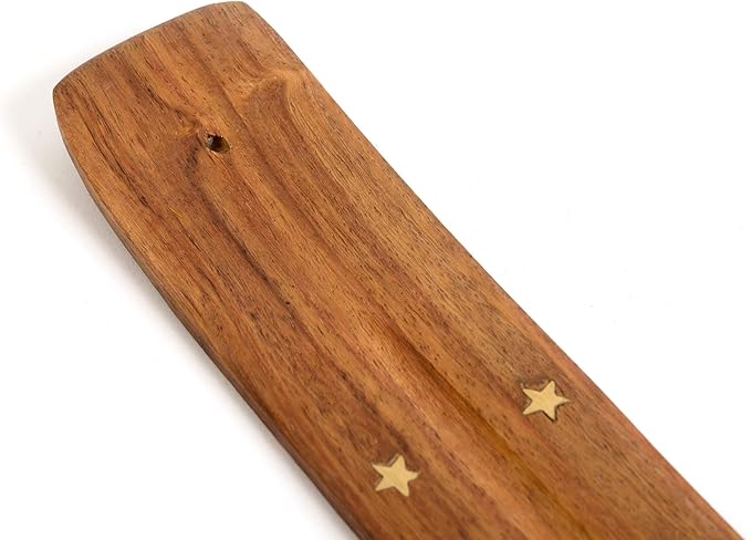 Incense Garden Wooden Incense Holder for Sticks with Inlays of Brass Sun 10 inches Long