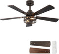 Farmhouse Ceiling Fans with Lights, 42 Inch Bedroom Ceiling Fan with Remote Control, Quiet and Reversible DC Motor, 6-Speed 5 Blades Caged Ceiling Fan for Bedroom, Living Room, Black and Gold Color