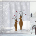 Ambesonne Christmas Shower Curtain, Reindeers at Noel Time Yule with Snowflakes in Winter Santa Print, Cloth Fabric Bathroom Decor Set with Hooks, 69" W x 75" L, Brown Pale Grey White