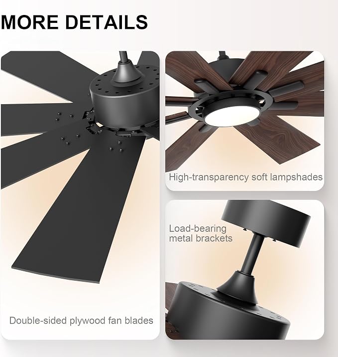 GREENEVER 72 Inch Large Ceiling Fan with Lights, Remote, DC & High CFM | 6 Speed 9371CFM High-Airflow, Quiet DC Motor, Dual-Sided Blades, 3CCT Dimmable Light for Living Room & Commercial Areas