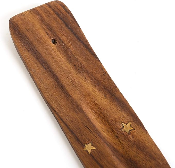 Incense Garden Wooden Incense Holder for Sticks with Inlays of Brass Lotus Flower 10 inches Long