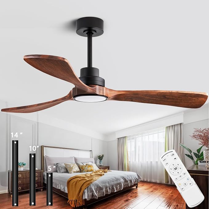 52inch Quiet Ceiling Fan Light with Remote Control in Walnut Finish | 3CCT Ceiling Fans Light, with full memory function, suitable for living rooms, bedrooms, outdoor areas, hallways, and more