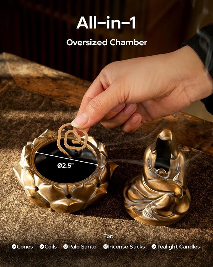 Zen Incense Burner for Cone & Coil – Ceramic Faceless Buddha Statue for Protection & Meditation, Home Decor to Ward Off Negativity