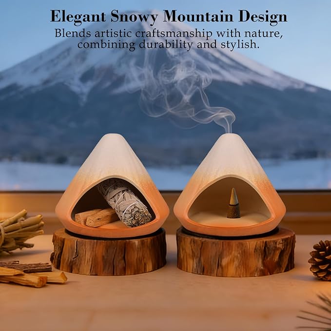 Incense Burner Holder for Palo Santo Sticks,Sage,Cone,Mountain-Inspired Handcrafted Ceramic Ash Catcher Smudge Bowl for Yoga Meditation Energy Cleansing Room Décor,Orange