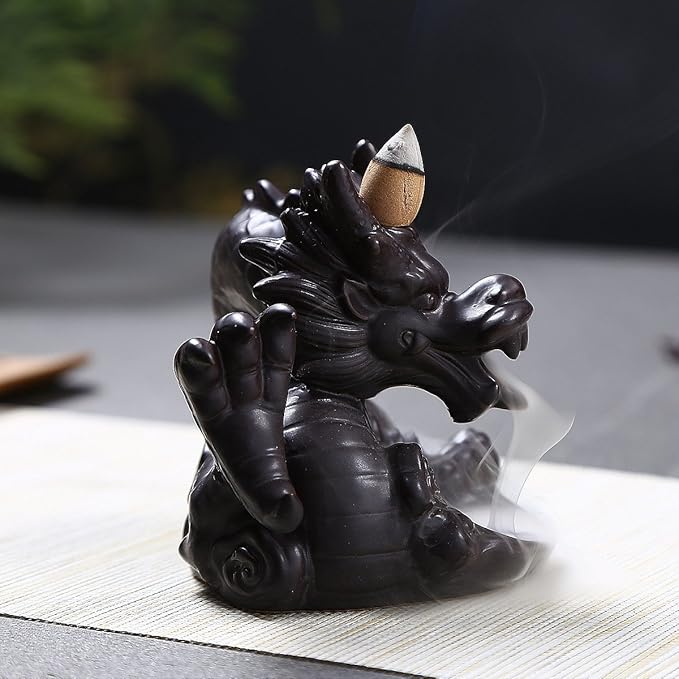 OTOFY Handmade Ceramic Incense Holder, Backflow Incense Burner Figurine Incense Cone Holders Home Decor Gift Decorations Statue Ornaments (Fierce Dragon)
