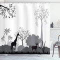 Ambesonne Savannah Shower Curtain, Grayscale Silhouette of Savannah Giraffe Deer and Trees Wild Region Theme Africa, Cloth Fabric Bathroom Decor Set with Hooks, 69" W x 75" L, Cream Grey