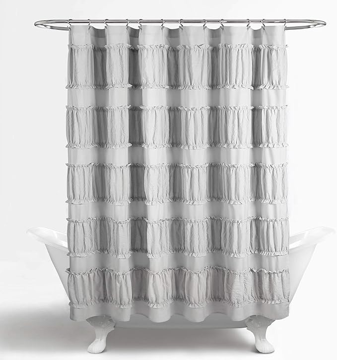 Lush Decor Nova Ruffle Shower Curtain, 72" x 72", Gray