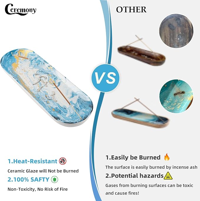 CEREMONY Incense Holder for Sticks, Ceramic Insence-Stick Holder Ash Catcher, Incense Holder Timkburner for Meditation Yoga Spa Room Incense Tray-Gilded