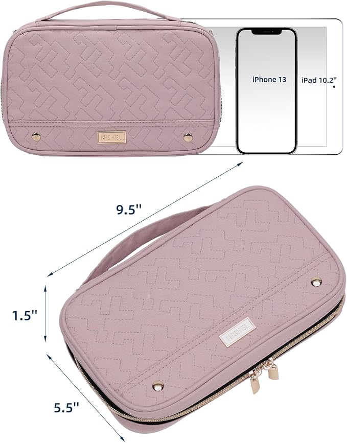 NISHEL Travel Jewelry Case Organizer, Tangle-Free Necklace Storage Bag | Stores rings, earrings, bracelets and watches in a compact case for travel and daily use, Peach Pink, Medium
