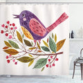 Ambesonne Leaf Shower Curtain, Watercolor Styled Effect a Bird Sitting on a Branch with Leaves Print, Cloth Fabric Bathroom Decor Set with Hooks, 69" W x 84" L, Apple Green
