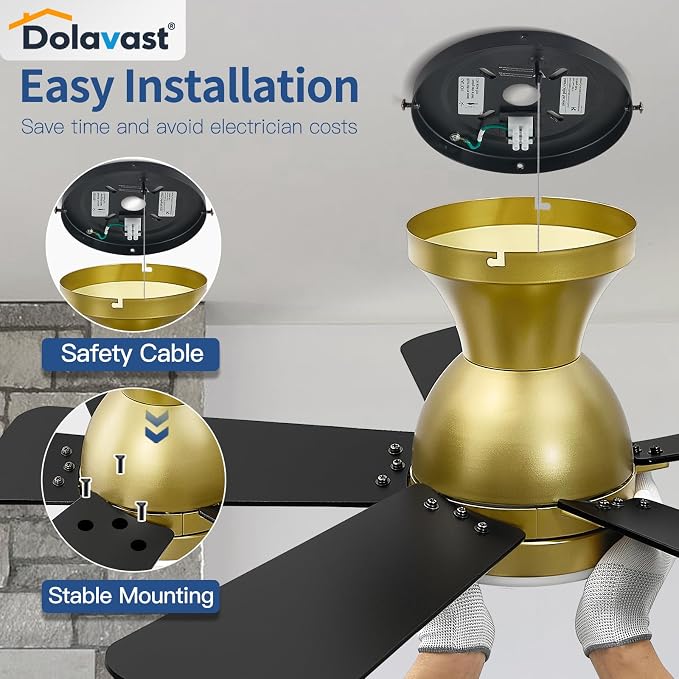 Ceiling Fans with Lights, 36 Inch Low Profile Ceiling Fan with Light and Remote Control, Flush Mount, Reversible, 3CCT, Dimmable LED, Quiet, Gold Ceiling Fan for Bedroom, Kitchen, Office