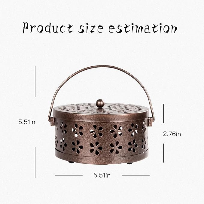 （2Pack,Bronze） Retro Portable Iron Mosquito Coil Holder with Handle Round Fireproof Incense Holder for Home Office.