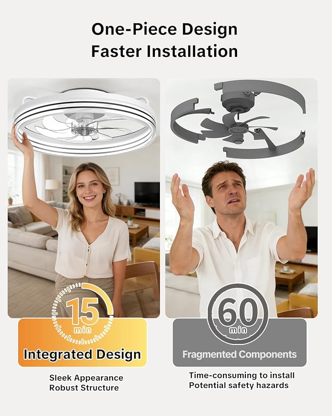 AIKVSXER Ceiling Fan with Lights and Remote, 20in Modern Ceiling Fans | 3000K-6500K Smart Ceiling Fans with Lights, Low Profile Flush Mount Ceiling Fan with Light, Quiet Ceiling Fan for Bedroom