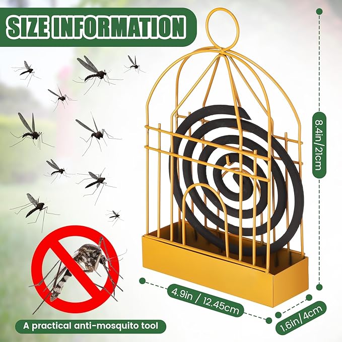 Hushee 6 Pcs Portable Mosquito Coil Holder Retro Incense Coil Burner Metal Hanging Bird Cage Incense Holder for Outdoor Home Garden Decor, Gold