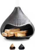 Retro Ceramic Palo Santo Holder, Sage Smudge Burner, Mini Fireplace Mount Fuji Chimney Incense Ash Catcher, Boho Zen Meditation Home Decor Gift (Matte Black)