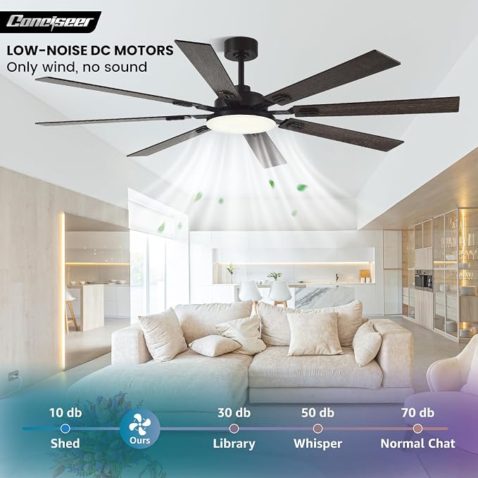 72 Inch Ceiling Fans with Lights and Remote, Dual Color 8 Blades, Bedroom Living Room Office Library Cafe Outdoor Industrial, 3CCT Dimmable, 6 Speed Reversible Quiet DC Motor, Brown/Wood Grain