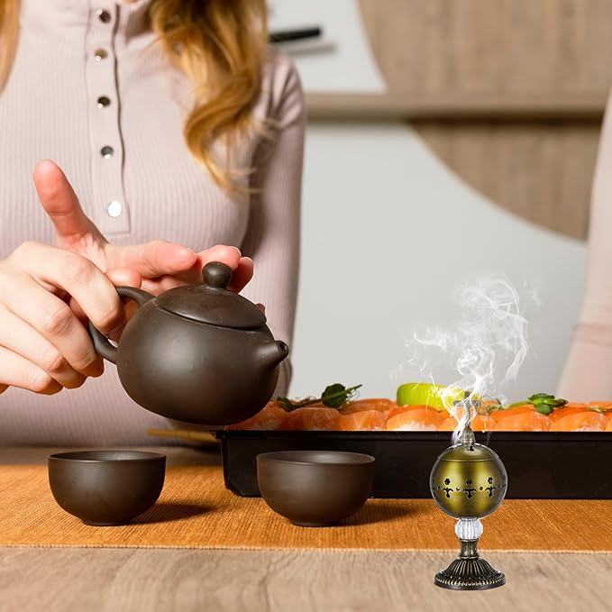 Zonon 1 Set Incense Burner with Tong, Frankincense Charcoal Incense Stand Holder, Ideal for Yoga, Spa, Aromatherapy, Home and Christian Church Censer (Bronze,Retro)
