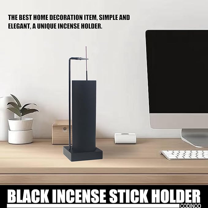 Incense Holder for Sticks,Incense Burner Holder,Modern Incense Holder for Stick with Glass Ash Catcher,Insence-Stick Holder [Anti-Ash Flying] for Yoga Spa (Upside Down Full Black)