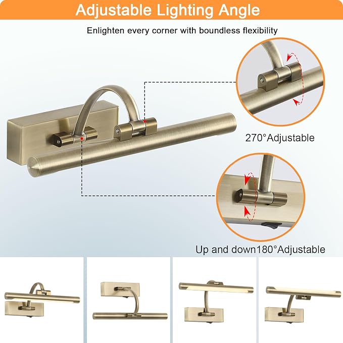 Tassuowell Wireless Picture Lights for Wall,12 Inch Battery Operated Picture Light,3CCT Dimmable Lights for Pictures on Wall with Timer and Remote for Display Photo Frame (Antique Bronze, 12inch)