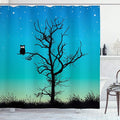 Ambesonne Owls Shower Curtain, Owl in Naked Winter Tree Under Night Sky with Stars Grass Goodnight Artwork, Cloth Fabric Bathroom Decor Set with Hooks, 69" W x 75" L, Turquoise Black
