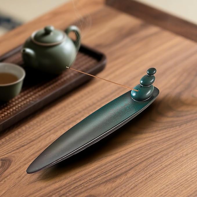 Incense Holder for Sticks, Minimalist Aesthetics Design Incense Burner for Sticks with 2 Holes, Ceramic Ash Catcher for Meditation Yoga Spa Relaxation Home Decor Gift (Stone)