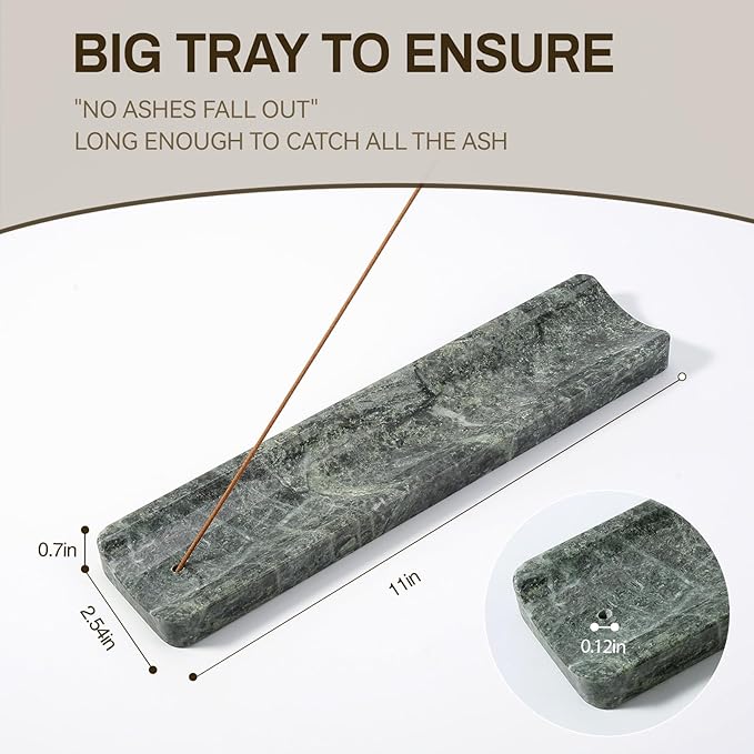 Koville Marble Incense Holder, Incense Holder for Sticks, Incense Sticks Holder Ash Catcher for Meditation Yoga SPA, Natural Stone Incense Burner, Home Table Decor (Verde Alpi)