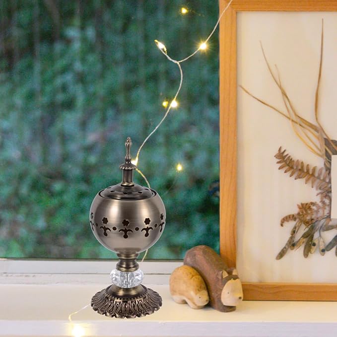 Iron Incense Burner Candle Stand 7.28X3.03In Aromatherapy Furnace Essential Oil Diffuser with Decorative Hollow Design for Home Study Bedroom Yoga