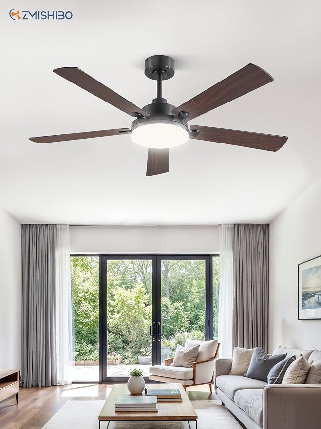 52 Inch Ceiling Fan with Remote, Indoor/Outdoor Black Ceiling Fan with Large LED Panel, Quiet Reversible DC Motor, 6-Speed, 3000-6500K Stepless Dimming, Modern Ceiling Fan for Bedroom, Living Room